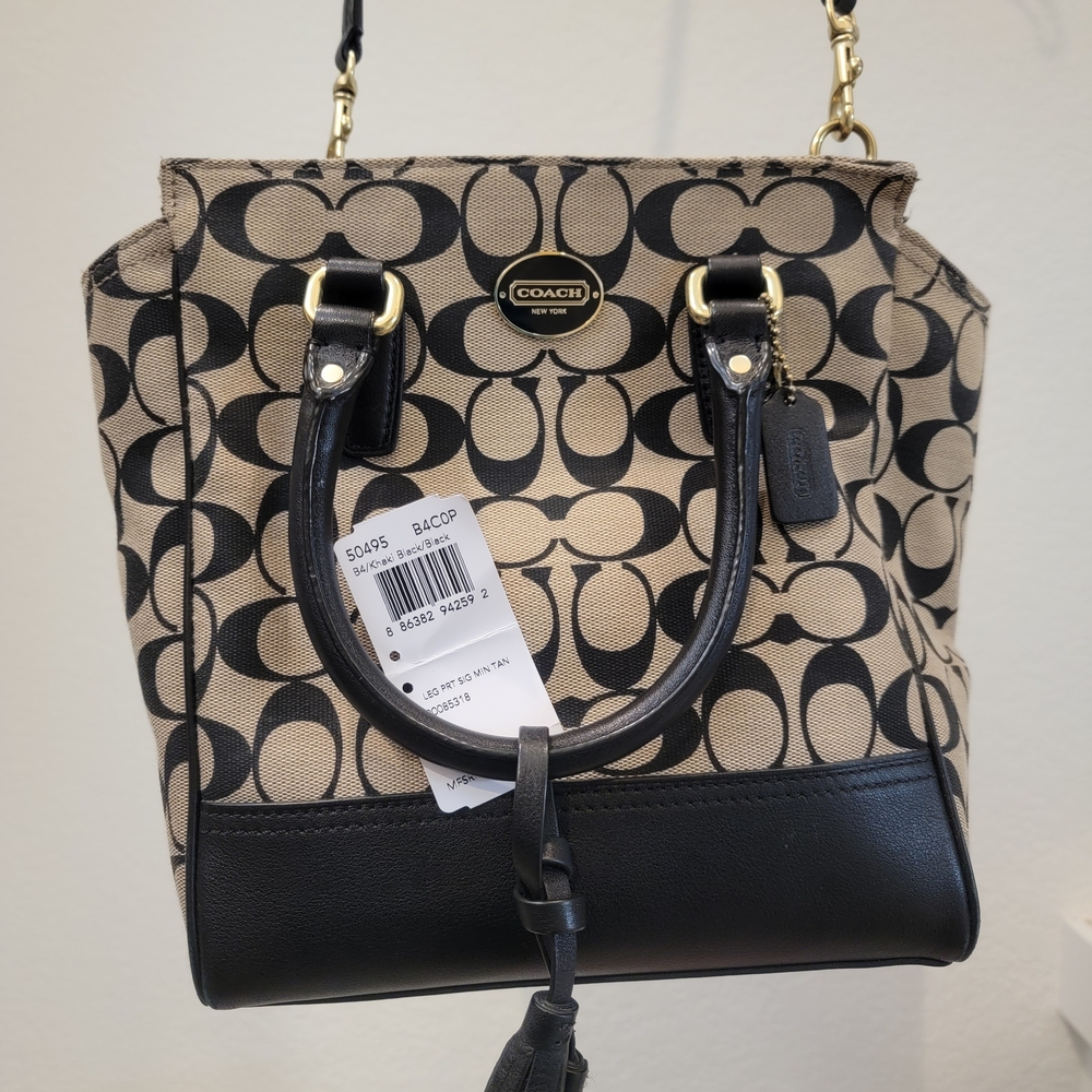 Coach Black and Tan Signature Tote Bag